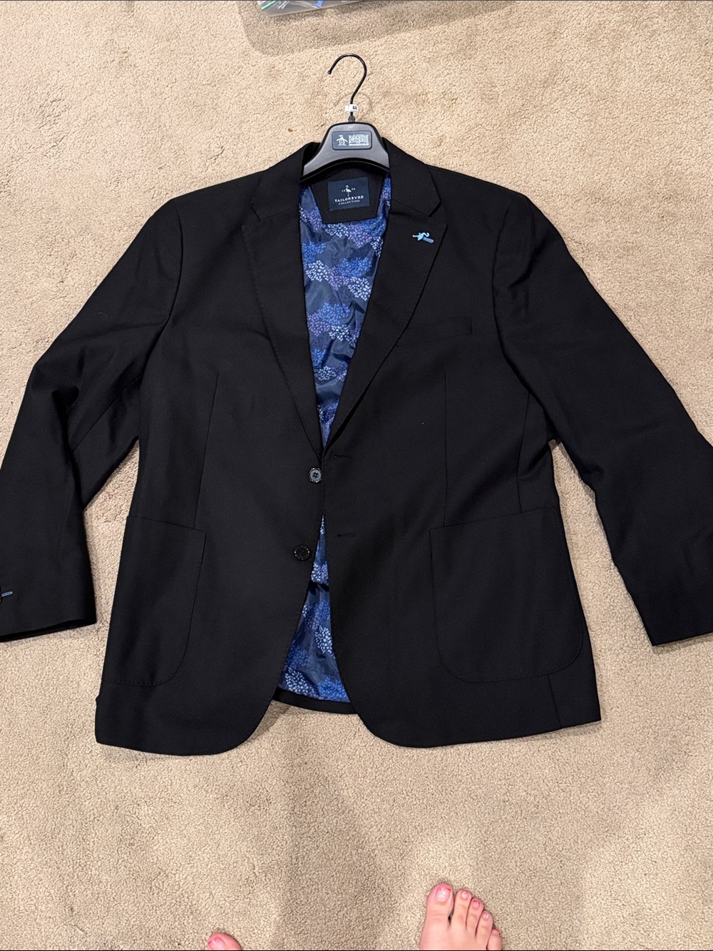 Tailorbyrd Black Blazer with Blue Patterned Lining